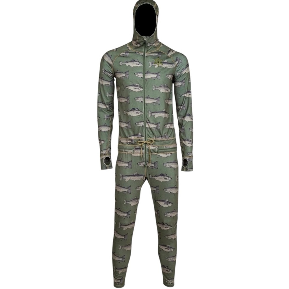 Airblaster Classic Ninja One Piece Suit Sz L Green Fish Print